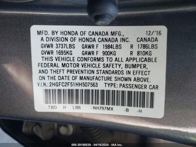 Honda Civic Lx 2017 2HGFC2F51HH507563 Image 9