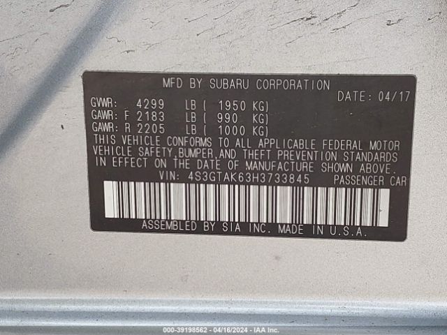 4S3GTAK63H3733845 Subaru Impreza 2.0i Sport