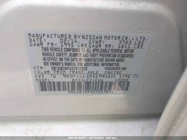 Nissan SENTRA S 2014 3N1AB7AP4EY217876 Image 9
