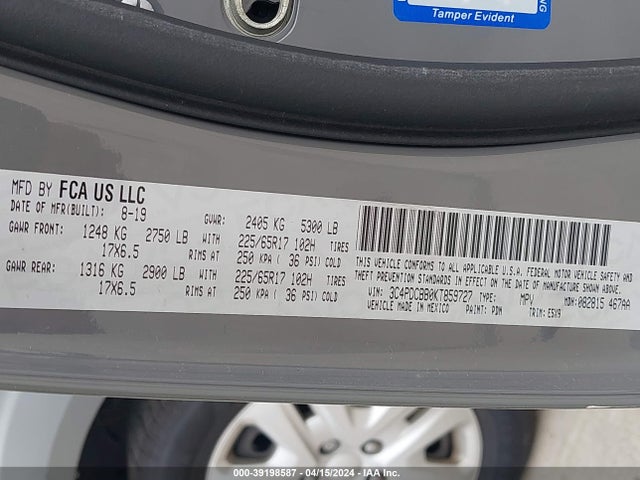 Dodge JOURNEY SE 2019 3C4PDCBB0KT859727 Image 9