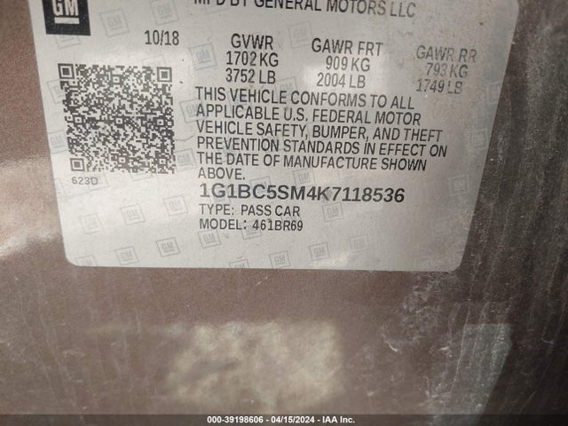 Chevrolet CRUZE LS 2019 1G1BC5SM4K7118536 Image 9