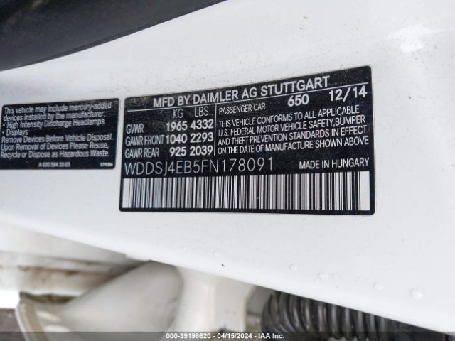 WDDSJ4EB5FN178091 Mercedes-Benz CLA 250