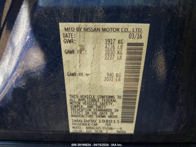 Nissan Altima 2.5 Sr 2016 1N4AL3AP3GC198015 Image 9
