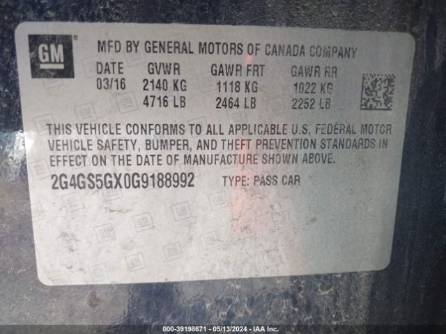 2G4GS5GX0G9188992 Buick Regal Turbo Premium Ii