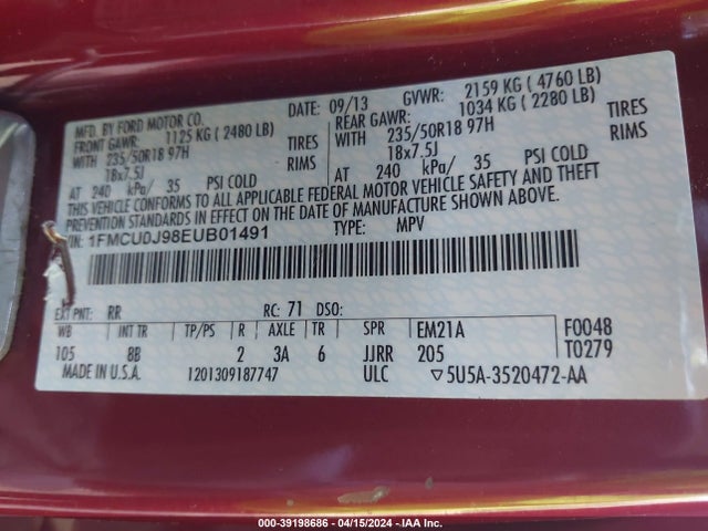 Ford Escape Titanium 2014 1FMCU0J98EUB01491 Image 9