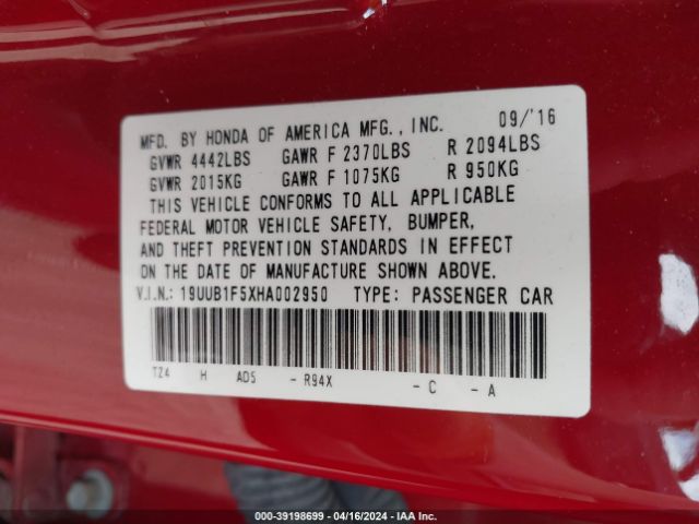 19UUB1F5XHA002950 Acura Tlx Technology Package