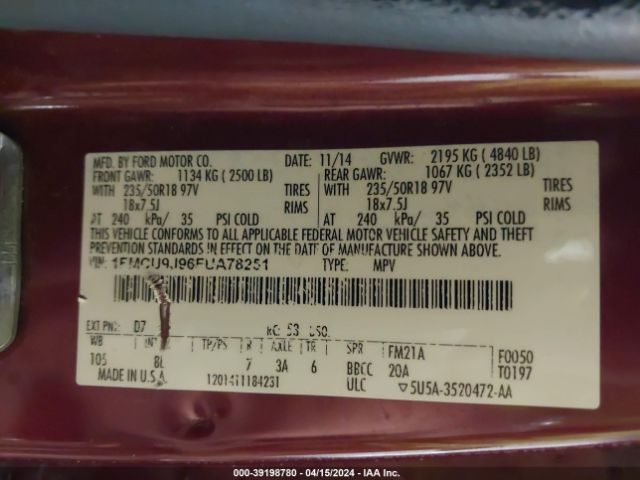 1FMCU9J96FUA78251 Ford Escape Titanium