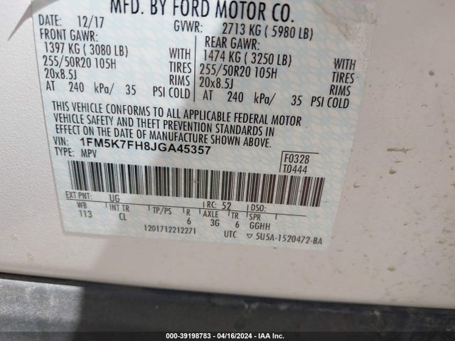 Ford Explorer Limited 2018 1FM5K7FH8JGA45357 Image 9
