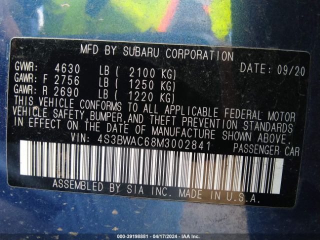 4S3BWAC68M3002841 Subaru Legacy Premium