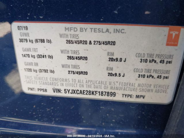 5YJXCAE28KF187899 Tesla Model X 100d/75d/long Range