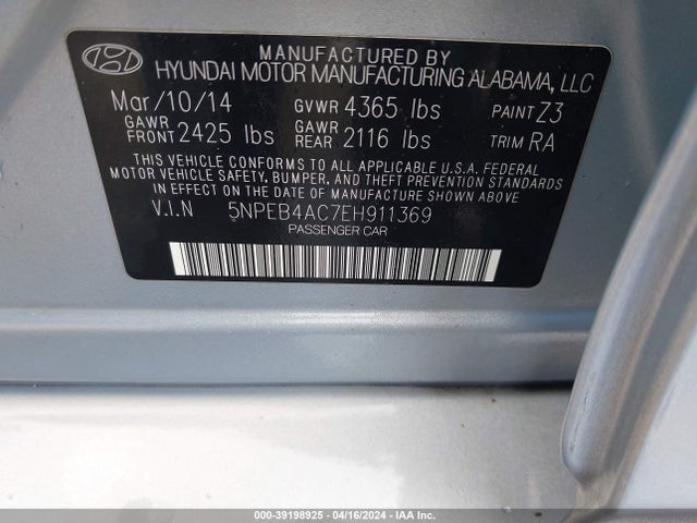 Hyundai SONATA GLS 2014 5NPEB4AC7EH911369 Image 9