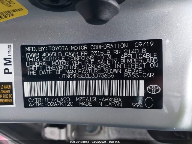 Toyota Corolla Xse 2020 JTNC4RBE0L3073656 Image 9