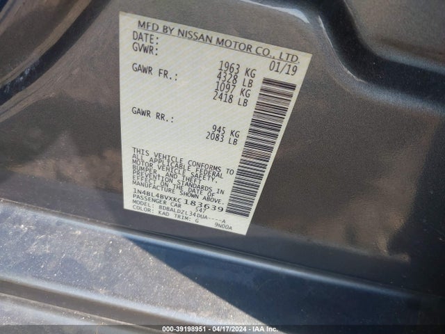 Nissan Altima 2.5 S 2019 1N4BL4BVXKC183639 Image 9