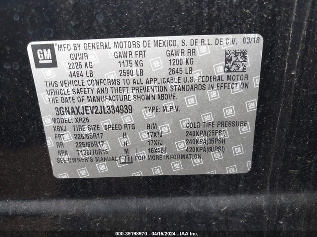 Chevrolet EQUINOX LT 2018 3GNAXJEV2JL334939 Image 17