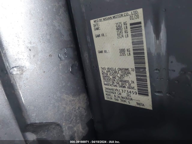 Nissan Maxima Sv Xtronic Cvt 2020 1N4AA6CV9LC373459 Image 9