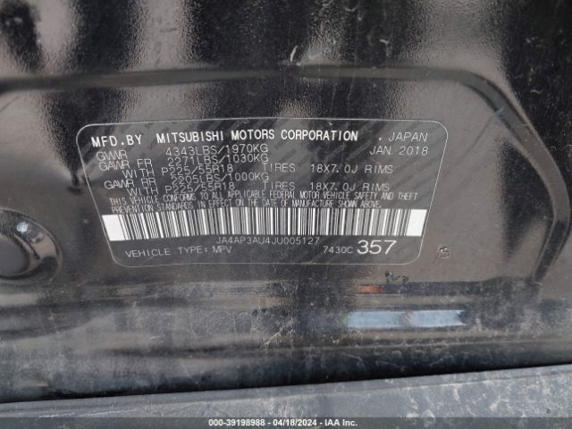 JA4AP3AU4JU005127 Mitsubishi Outlander Sport 2.0 Le