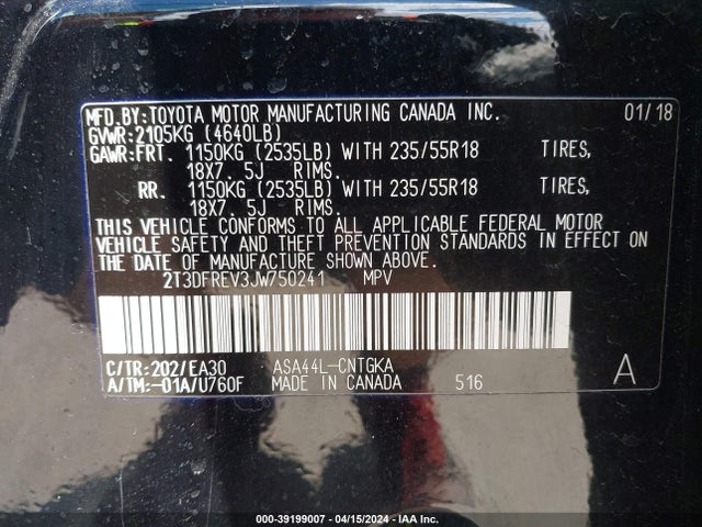 Toyota Rav4 Limited 2018 2T3DFREV3JW750241 Image 9