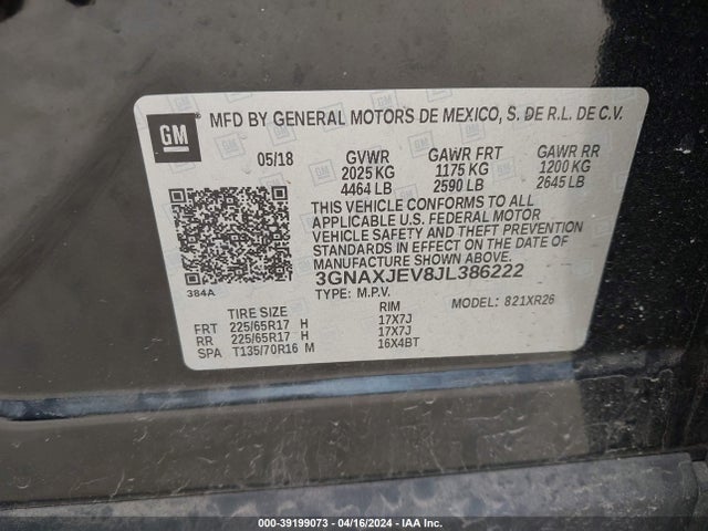Chevrolet EQUINOX LT 2018 3GNAXJEV8JL386222 Image 9