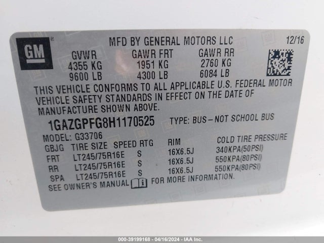 Chevrolet Express 3500 Lt 2017 1GAZGPFG8H1170525 Image 9