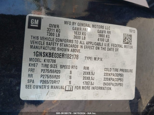 Chevrolet Tahoe Lt 2014 1GNSKBE03ER182178 Image 9
