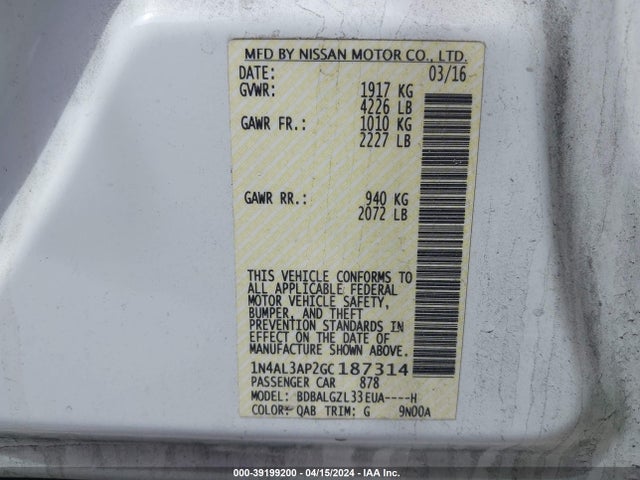 Nissan Altima 2.5 S 2016 1N4AL3AP2GC187314 Image 9
