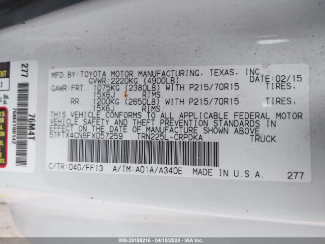 5TFTX4CN6FX057259 Toyota Tacoma