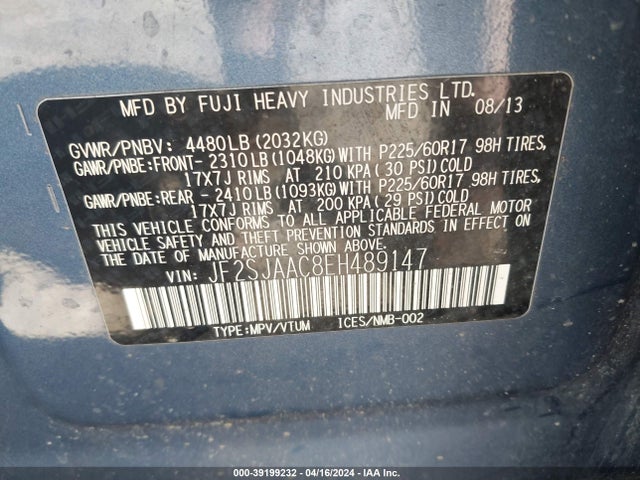 Subaru Forester 2.5i 2014 JF2SJAAC8EH489147 Image 9