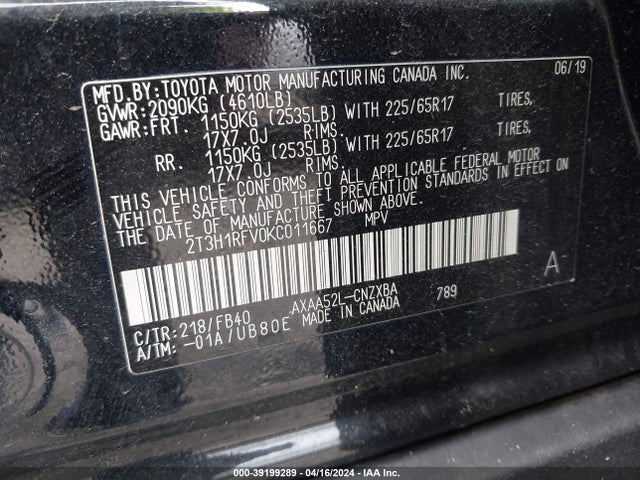 Toyota RAV4 LE 2019 2T3H1RFV0KC011667 Image 9