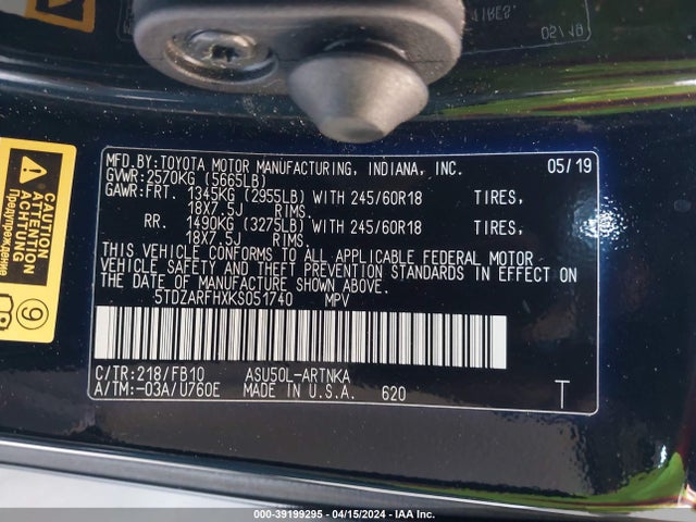 Toyota Highlander Le 2019 5TDZARFHXKS051740 Image 9