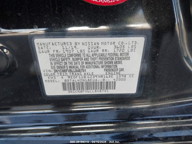 3N1CN8FV6LL848751 Nissan Versa Sr Xtronic Cvt