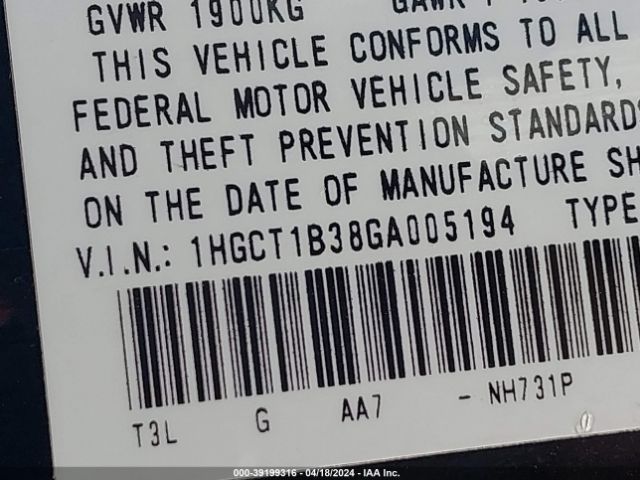 1HGCT1B38GA005194 Honda Accord Lx-s
