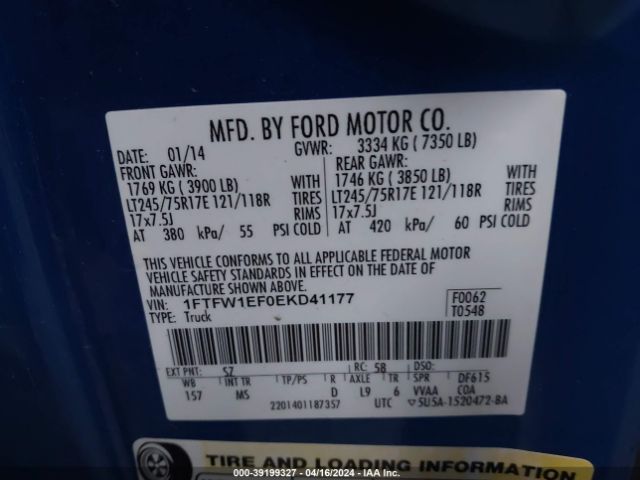 1FTFW1EF0EKD41177 Ford F-150 Xlt