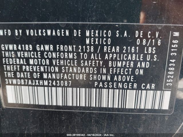 3VWDB7AJXHM243087 Volkswagen Jetta 1.4t Se