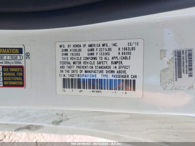 Honda Accord Lx-s 2015 1HGCT1B32FA012849 Image 9