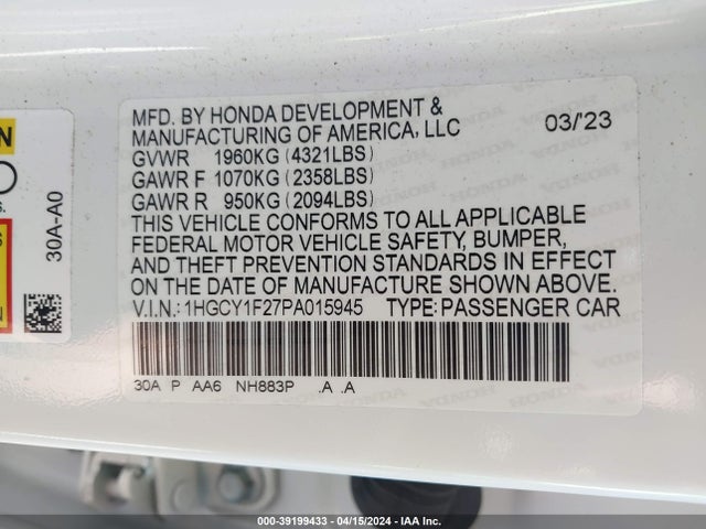 Honda ACCORD LX 2023 1HGCY1F27PA015945 Image 9