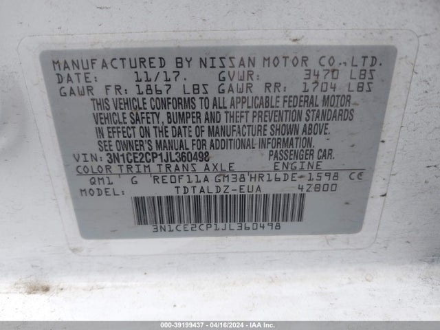 Nissan Versa Note Sv 2018 3N1CE2CP1JL360498 Image 9