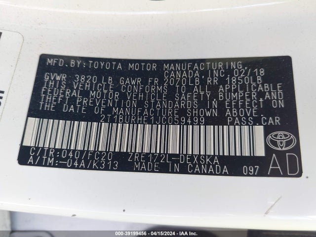 Toyota COROLLA SE 2018 2T1BURHE1JC059499 Image 9