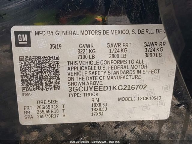 3GCUYEED1KG216702 Chevrolet Silverado 1500 Rst