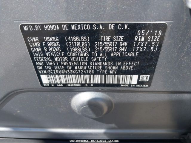 3CZRU6H33KG724786 Honda HR-V LX