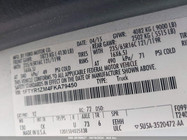 Ford Transit-250 2015 1FTYR1ZM4FKA79450 Image 9