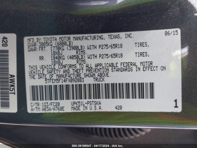 5TFEM5F14FX092883 Toyota Tundra Sr5 4.6l V8