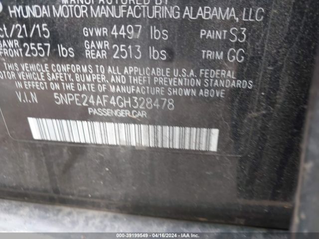 5NPE24AF4GH328478 Hyundai SONATA SE