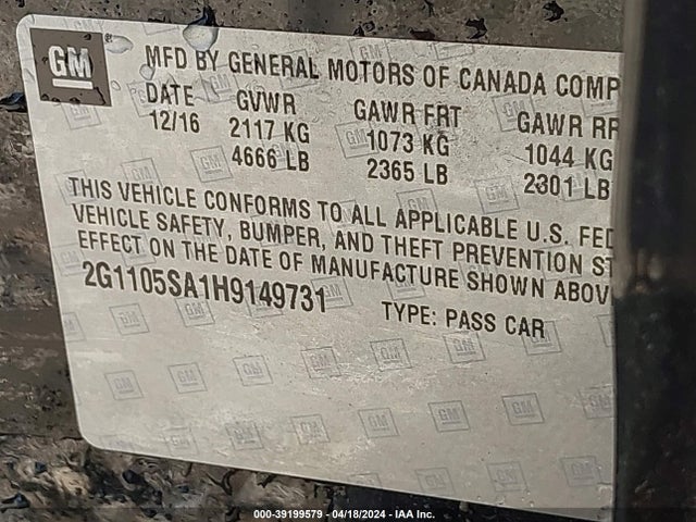 Chevrolet IMPALA 1LT 2017 2G1105SA1H9149731 Image 9