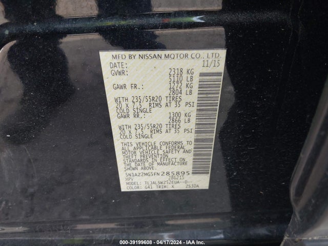 Nissan Murano Platinum 2015 5N1AZ2MG5FN285895 Image 9