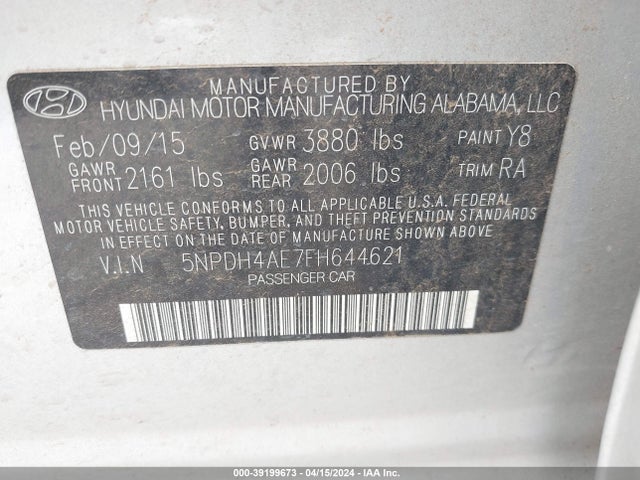 Hyundai ELANTRA SE 2015 5NPDH4AE7FH644621 Image 9