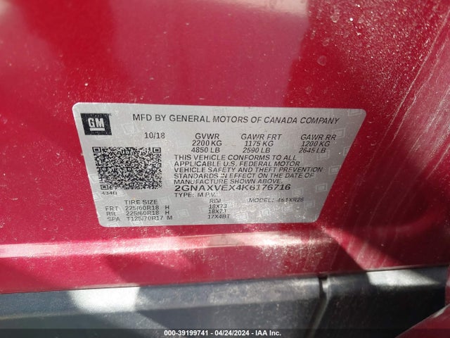 Chevrolet EQUINOX LT 2019 2GNAXVEX4K6176716 Image 9