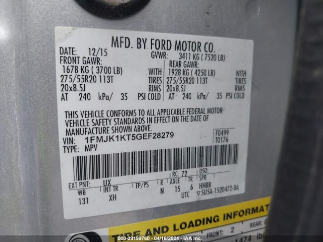 1FMJK1KT5GEF28279 Ford Expedition El Limited