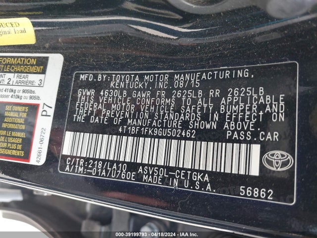 Toyota CAMRY XLE 2016 4T1BF1FK9GU502462 Image 9