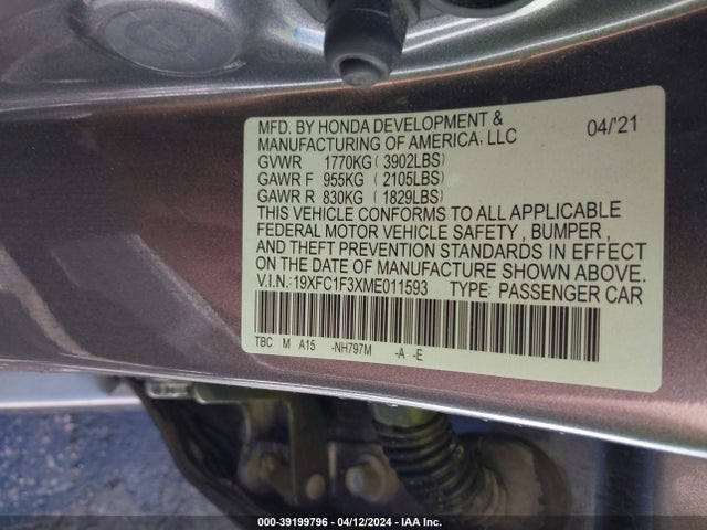Honda CIVIC EX 2021 19XFC1F3XME011593 Image 9