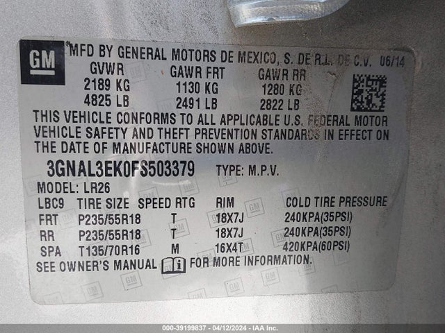 Chevrolet Captiva Sport Lt 2015 3GNAL3EK0FS503379 Image 9